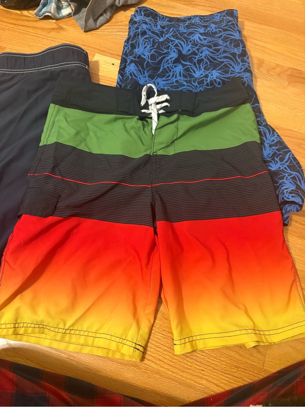Carbon Men’s Multicolor Gradient Swim Trunks - Green, Red, Yellow
